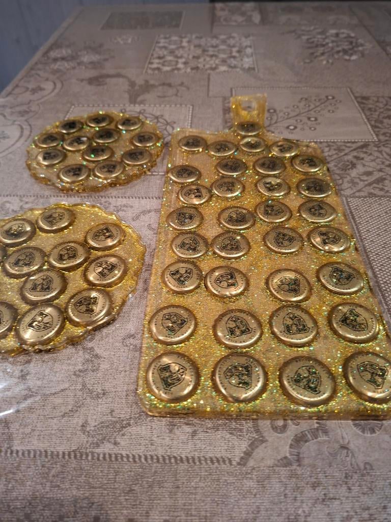 2 hertog jan onderzetters en borrelplank met epoxy., Ophalen of Verzenden, Nieuw, Reclamebord, Plaat of Schild, Hertog Jan