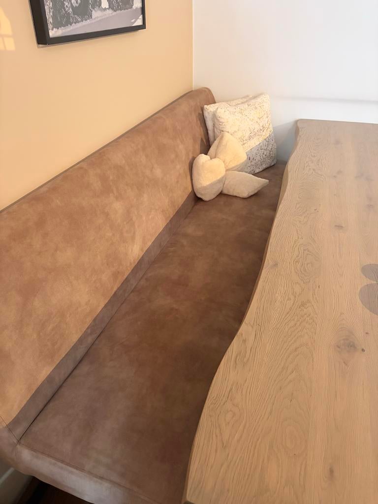 Moderne Eethoek: Eikenhouten Tafel met Bank en Stoelen, Ophalen, Zo goed als nieuw, Modern, 4 tot 6 stoelen