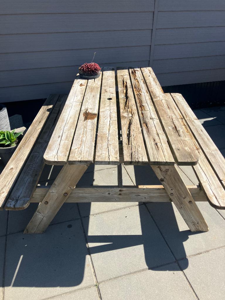 Oude picknick  tafel gratis ophalen, Ophalen, Gebruikt, Rechthoekig, Hout