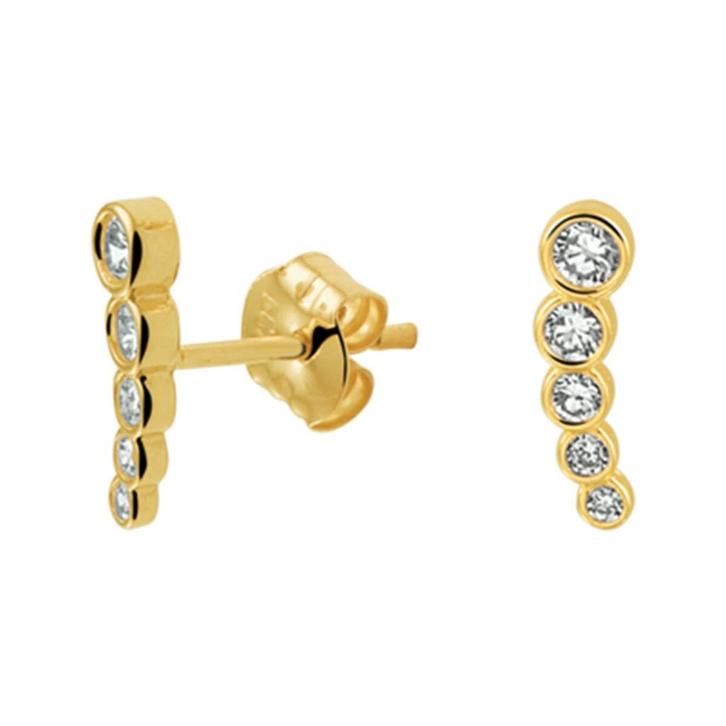 Gouden oorknopjes met 5 briljantgeslepen zirkonia's -14KRT, Sieraden, Tassen en Uiterlijk, Oorbellen, Nieuw, Knopjes of Stekers