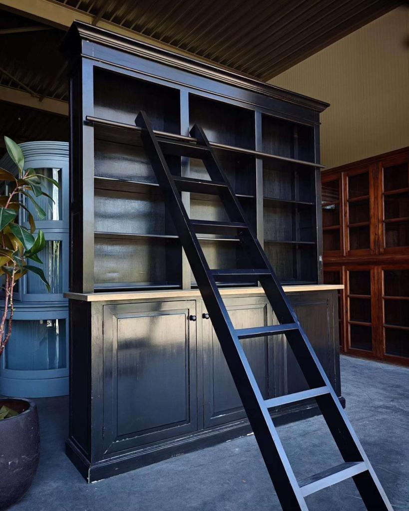 Stoere zwarte bibliotheekkast | Boekenkast met ladder #4184, Niet ingevuld, 200 cm of meer, Niet ingevuld, Ophalen of Verzenden
