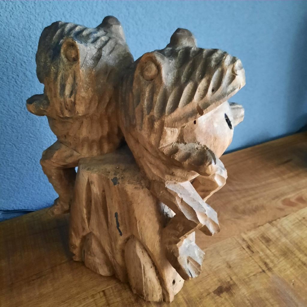 Hout snijwerk van 2 kikkers., Ophalen of Verzenden