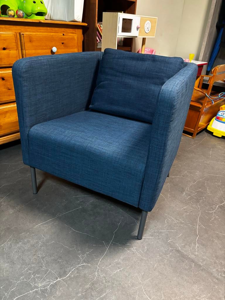 Leuk blauw fauteuiltje van IKEA, Huis en Inrichting, Fauteuils, Ophalen, Gebruikt, 75 tot 100 cm, Stof