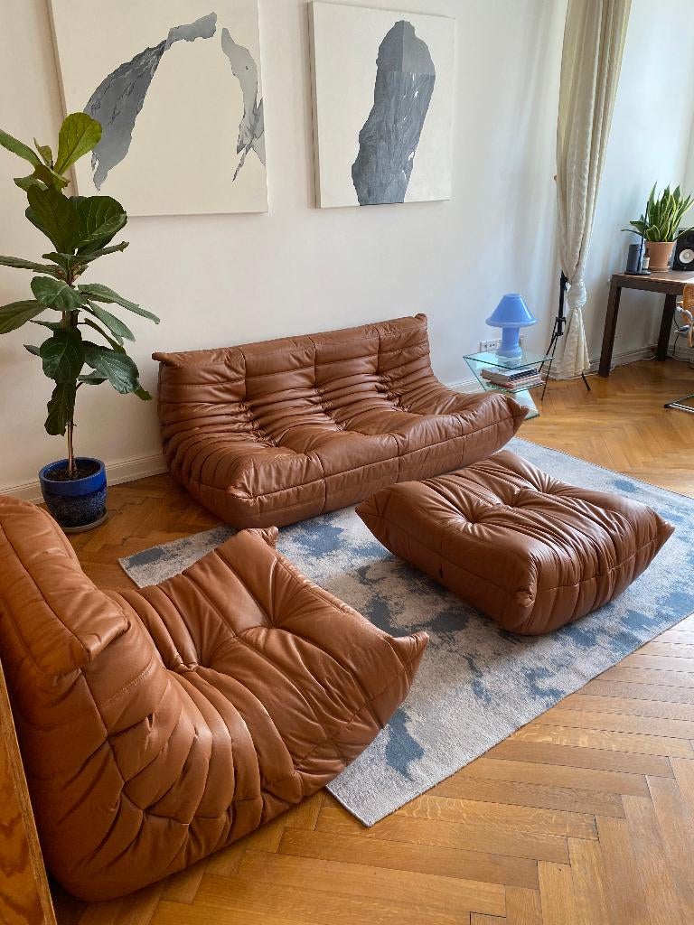 Ligne Roset - Togo - Bank Set - Bruin Leer - Gratis levering, 150 tot 200 cm, Leer, Zo goed als nieuw, Rechte bank
