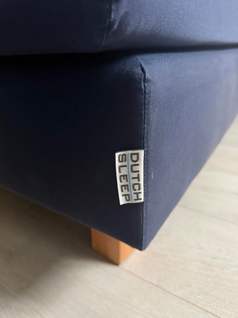 Boxspring 210x180 blauw, Ophalen, Blauw, Tweepersoons, Zo goed als nieuw