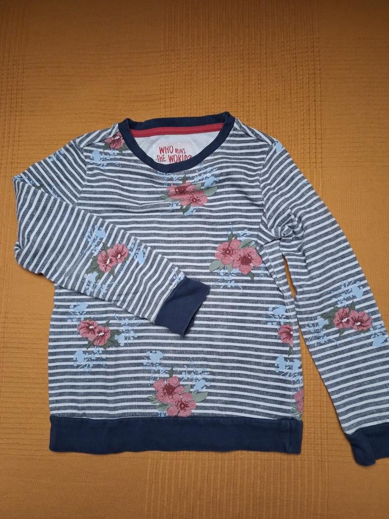 Pocopiano gestreepte trui met bloemenprint, maat 128, Kinderen en Baby's, Kinderkleding | Maat 128, Gebruikt, Meisje, Trui of Vest
