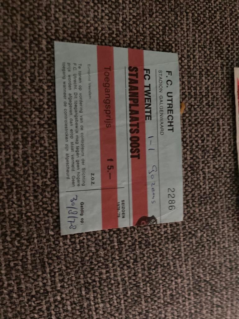 TICKET FC UTRECHT-FC TWENTE 78-79, Verzamelen, Sportartikelen en Voetbal, Ophalen of Verzenden, Zo goed als nieuw, F.C. Utrecht