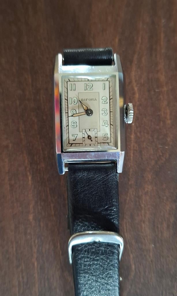 Bifora Art-Deco pols horloge, Overige merken, Leer, Staal, Nieuw