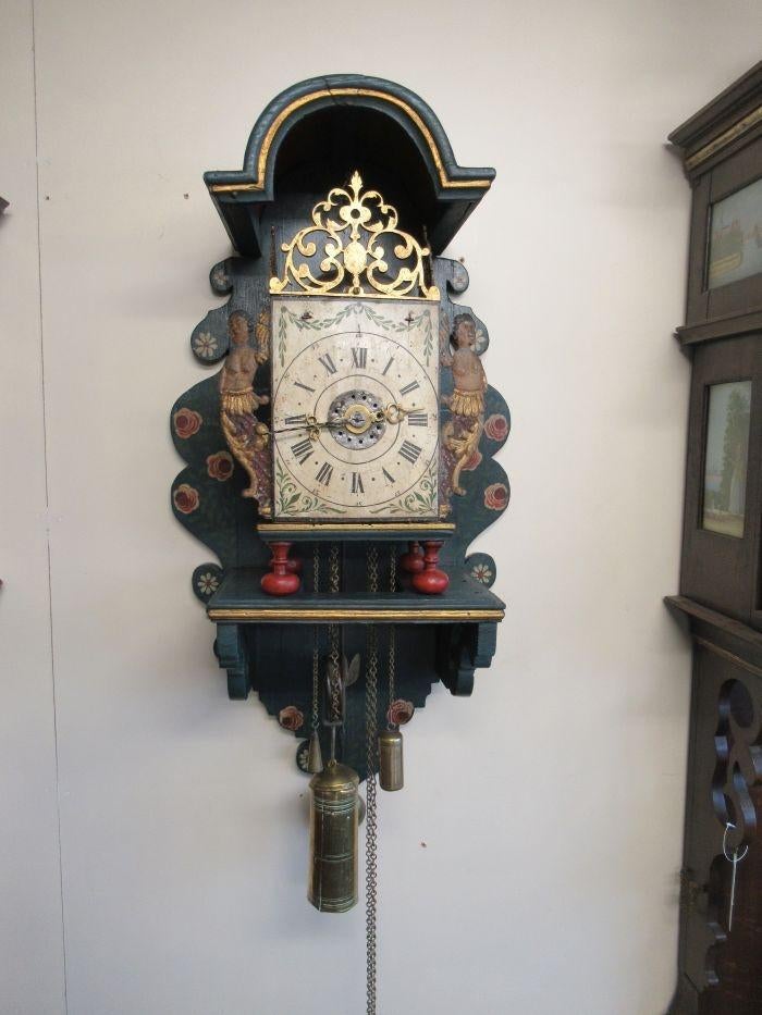 Oer 10298 18e eeuwse Twentse stoelklok, houten wijzerplaat , Ophalen