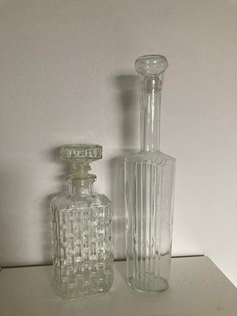 Twee glazen flessen met stop, Antiek en Kunst, Ophalen of Verzenden