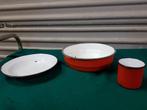 emaille schalen, rond rood, Ophalen of Verzenden, 'T Olde Gre-j, Info@toldegrej.nl, Endepoelstraat 20f Didam