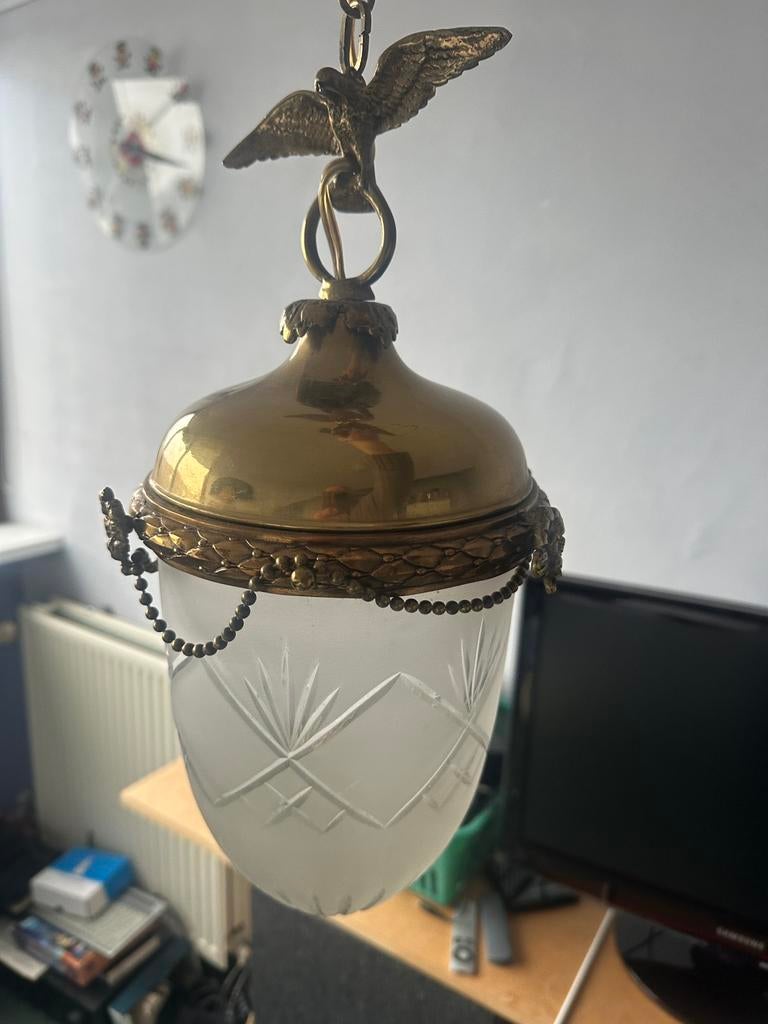 Antieke Messing Hanglamp Eind 19e Eeuw, Antiek en Kunst, Ophalen of Verzenden