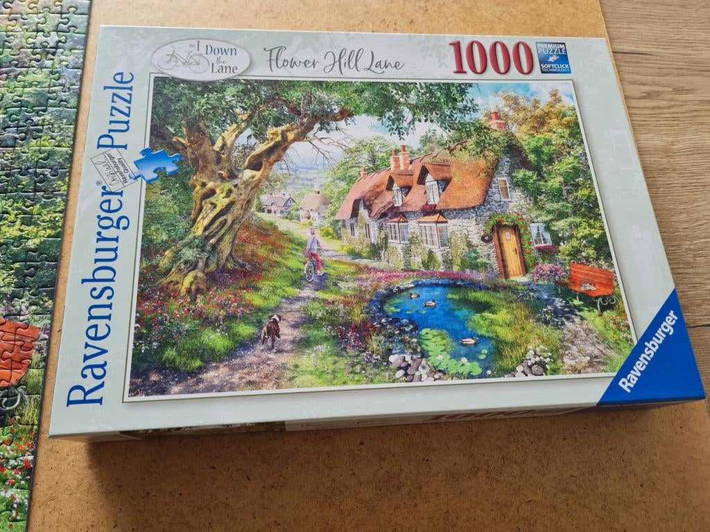 Ravensburger puzzel 1000 stukjes Flower Hill Lane, Ophalen, 500 t/m 1500 stukjes, Gebruikt, Legpuzzel