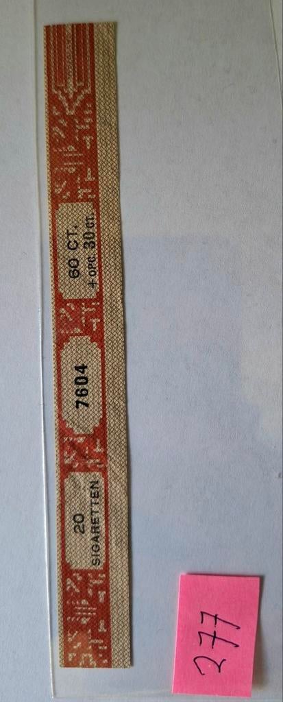 LINTZEGEL- SIGARETTEN          accijns zegel       NR 277, Verzamelen, Ophalen of Verzenden, Gebruikt, Overige typen