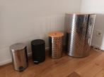 Partij metalen prullenbakken en 1 wasmand, Huis en Inrichting, Woonaccessoires | Prullenbakken, Minder dan 10 liter, Ophalen, Minder dan 50 cm