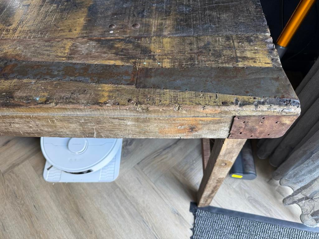 Robuuste Oude Markttafel - Vintage Houten Bijzettafel, Ophalen of Verzenden
