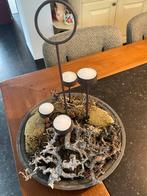 Decoratieve schaal met theelichtjes en natuurlijke elementen, Ophalen, Gebruikt, Metaal, Grijs