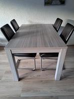 Eettafel met 5 leren stoelen, Huis en Inrichting, Tafels | Eettafels, Ophalen, Zo goed als nieuw, Rechthoekig, 50 tot 100 cm