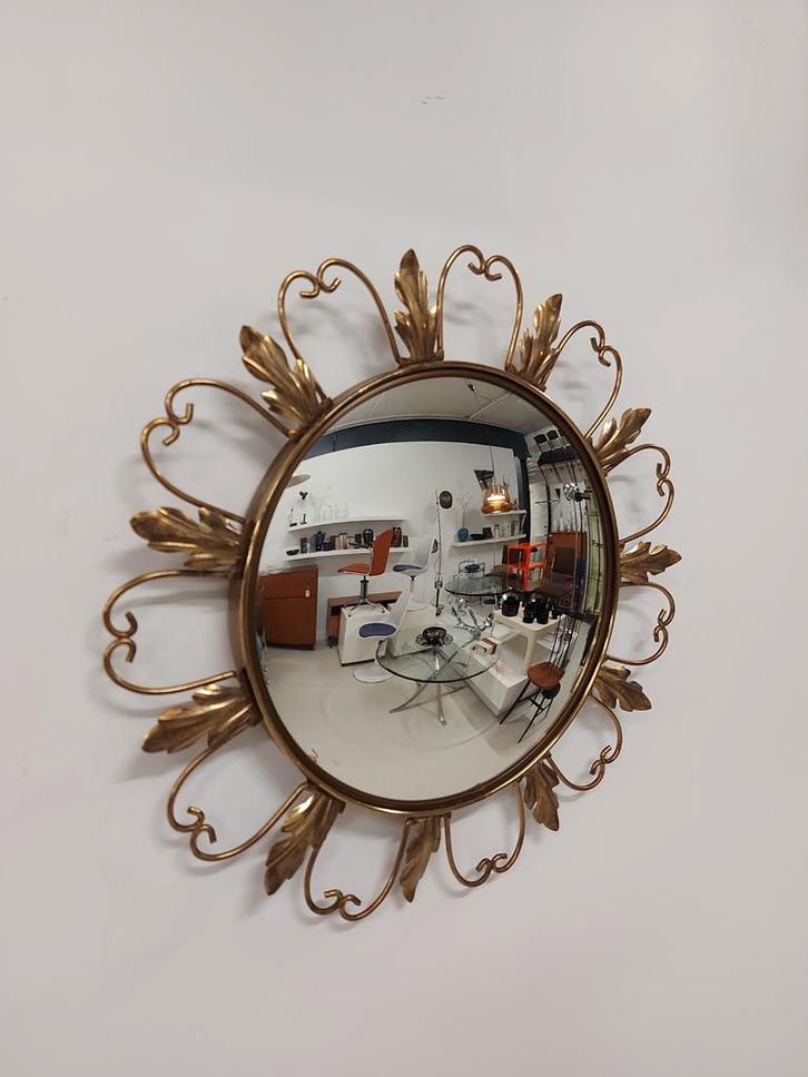 Vintage zonnespiegel messing mirror hollywood regency, Huis en Inrichting, Woonaccessoires | Spiegels, Gebruikt, 50 tot 75 cm