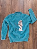 Heerlijk zachte aquablauwe trui met print - Nieuwstaat, Ophalen of Verzenden, Zo goed als nieuw, Maat 38/40 (M), Blauw