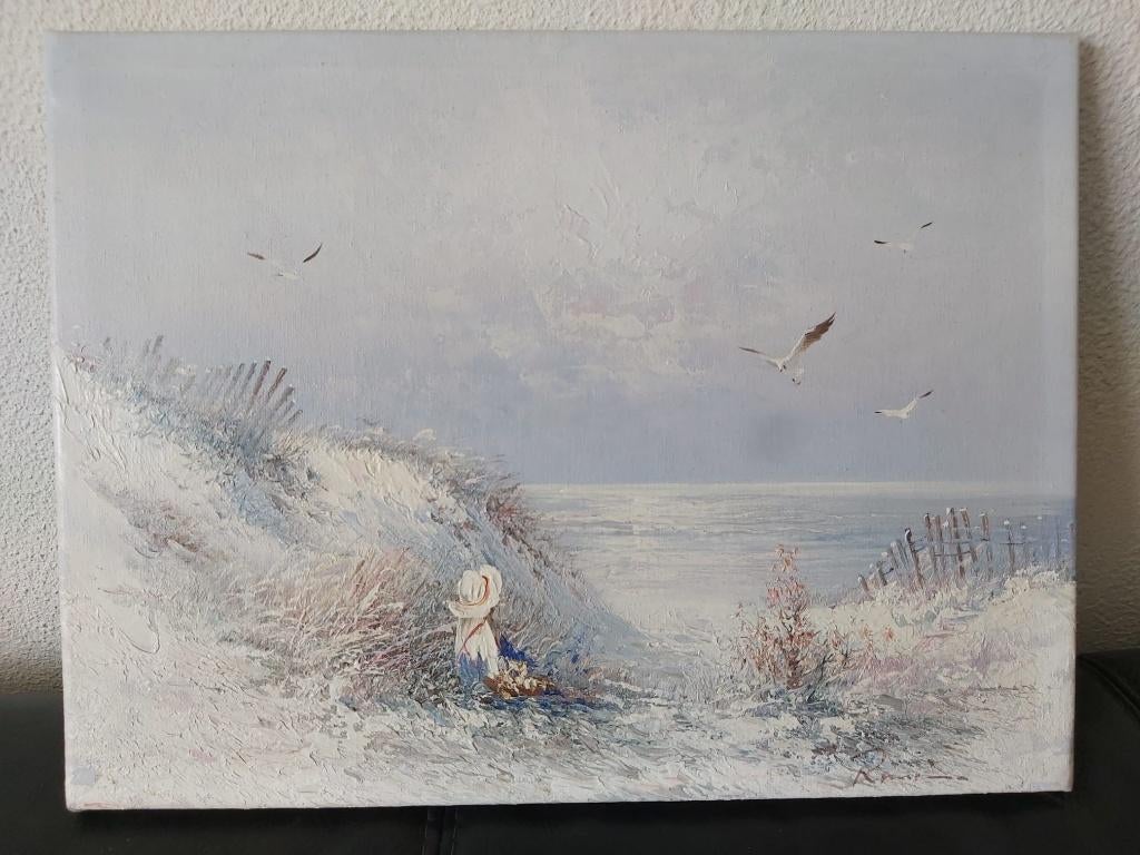 Schilderij Edward Runci, Kind in de Duinen, Jaren 80, Antiek en Kunst, Kunst | Schilderijen | Klassiek, Ophalen of Verzenden