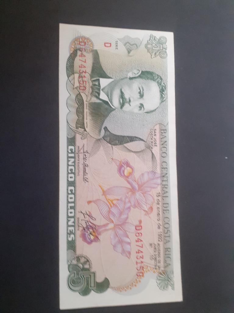 Biljet 5 colones 1992 costa rica unc, Postzegels en Munten, Bankbiljetten | Amerika, Ophalen of Verzenden, Midden-Amerika, Los biljet