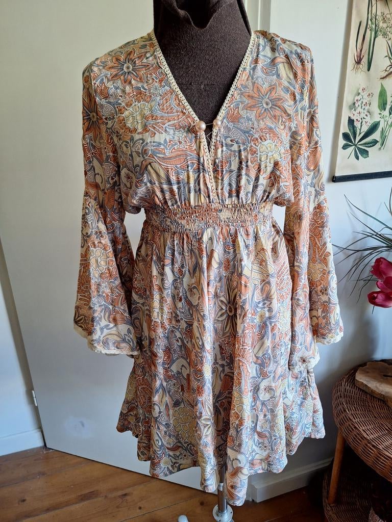 Bohemian jurk ibiza maat s m, Maat 38/40 (M), Beige, Ophalen of Verzenden, Zo goed als nieuw