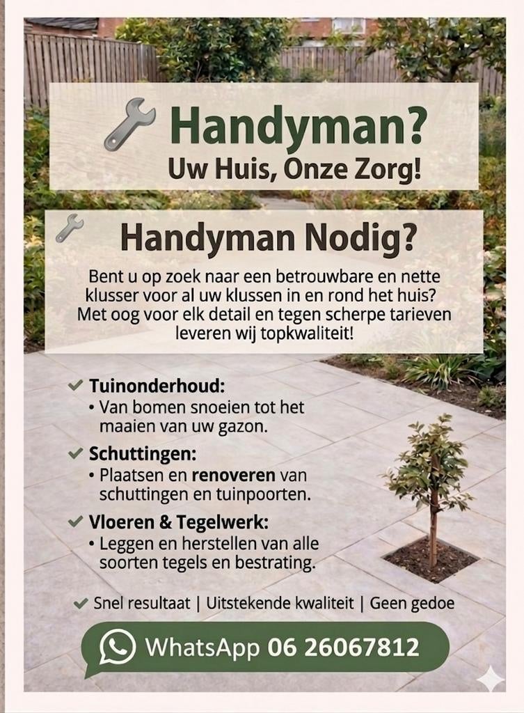 Klusjesman Nodig?, Tuin en Terras, Ophalen of Verzenden