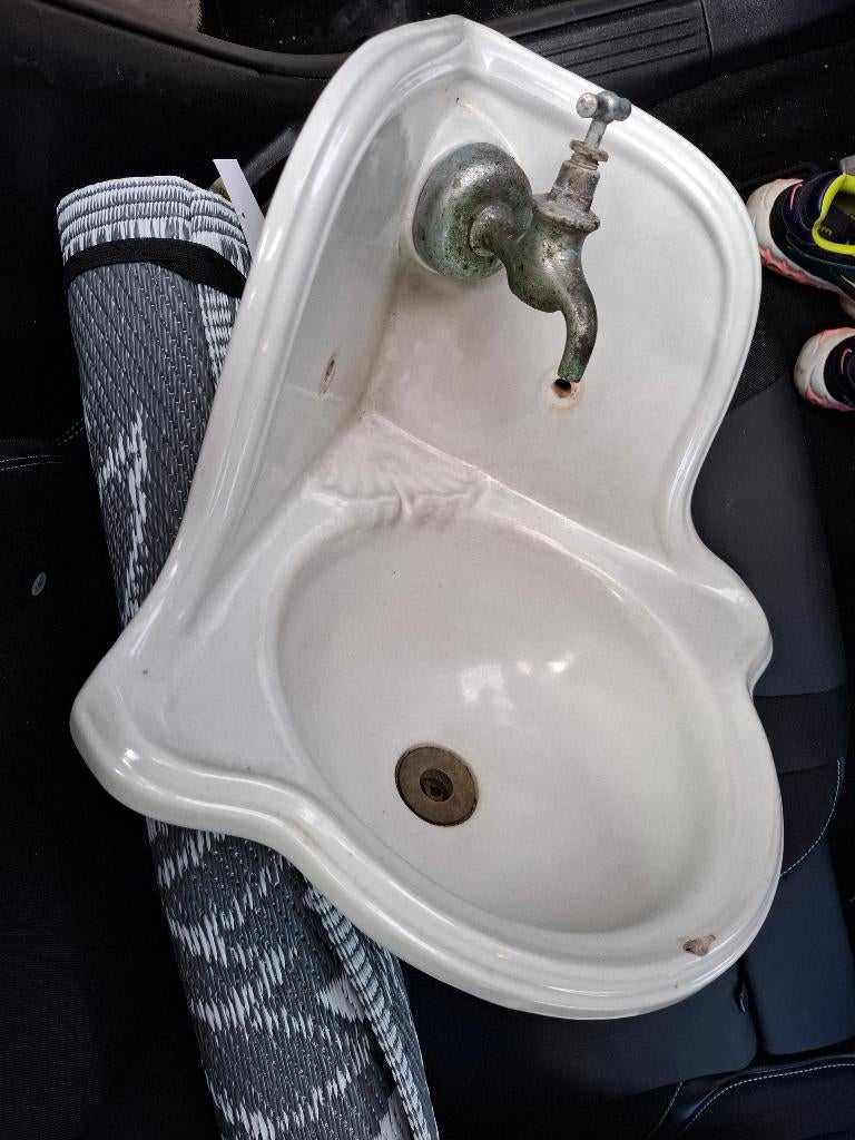 Antiek hoek fontein keramiek, Ophalen, Gebruikt, Wastafel