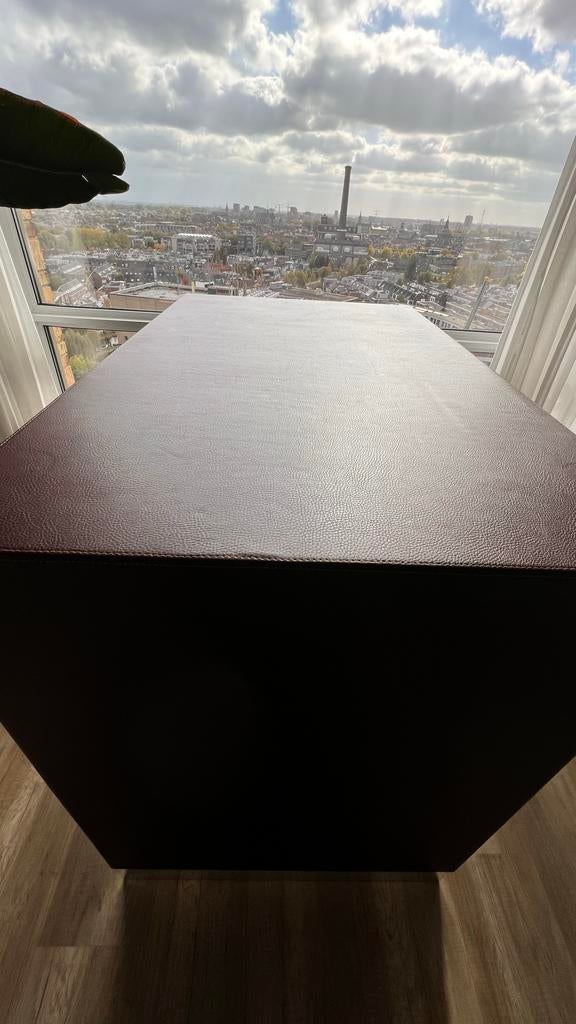 Leren bartafel costum-made met RVS afwerking, Ophalen, Overige materialen, Gebruikt, 100 tot 150 cm