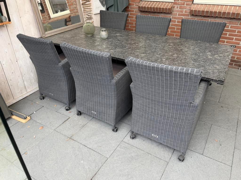 Luxe granieten tuintafel + 6 Kettler stoelen, Ophalen, Zo goed als nieuw