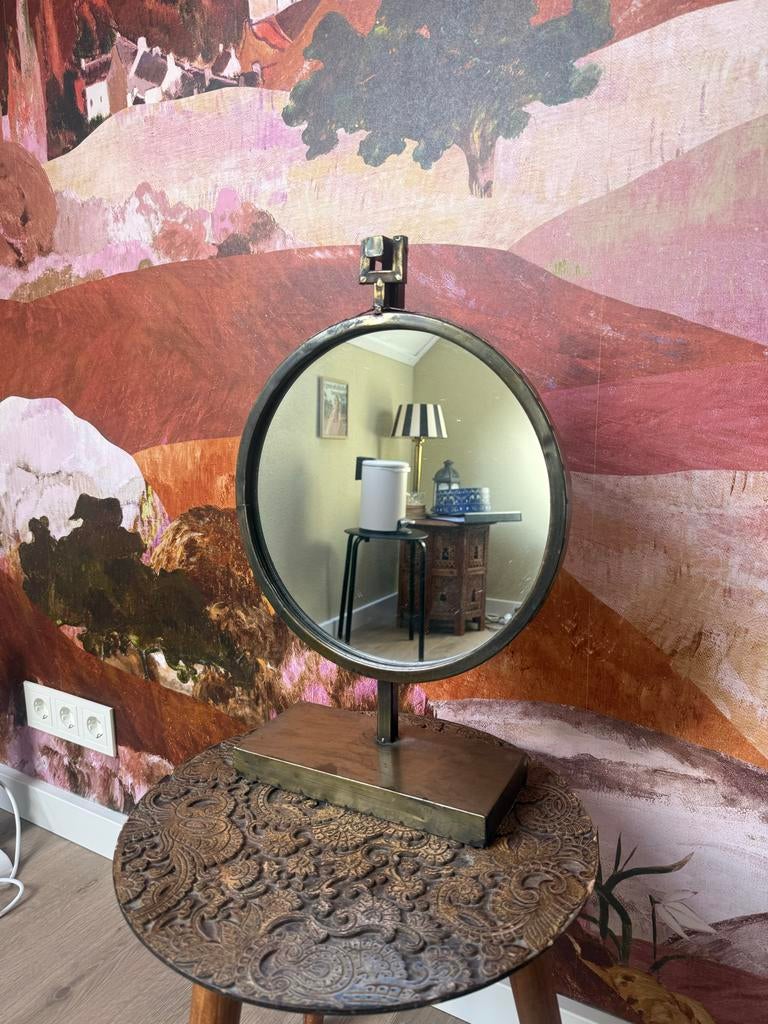 Decoratieve staande spiegel - Rond, Huis en Inrichting, Woonaccessoires | Spiegels, Minder dan 50 cm, Rond, Ophalen of Verzenden
