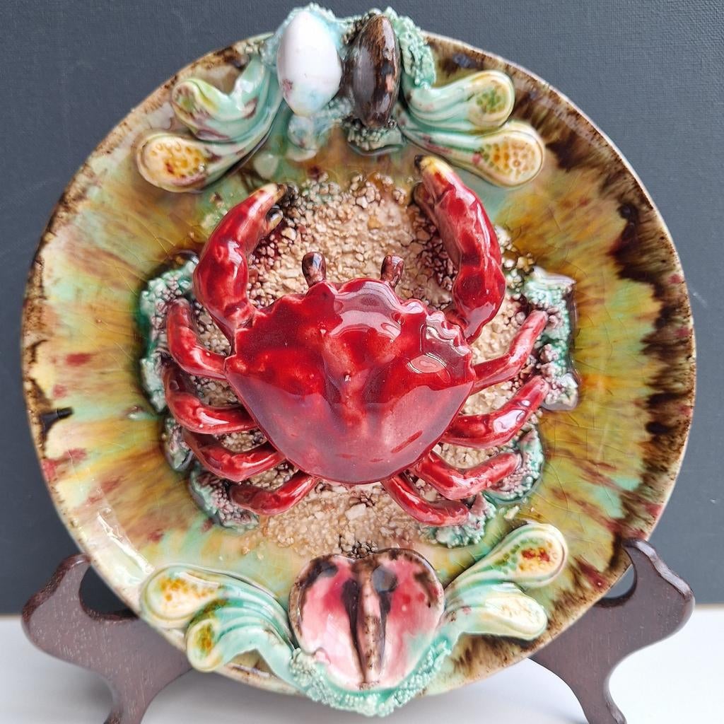 Caldas da Rainha aardewerk schaal met krab, Ophalen of Verzenden