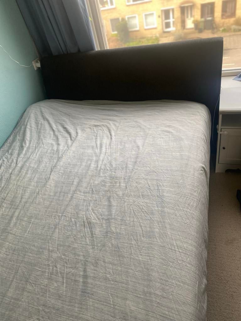 Gestoffeerde Boxspring 140x200, Ophalen, Gebruikt, Bruin, Tweepersoons