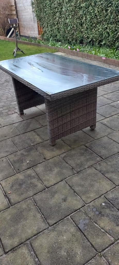 Tuin eettafel met glazen blad, Ophalen of Verzenden, Gebruikt, Rechthoekig, Aluminium