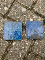 Antieke estrikken geglazuurde blauwe tegels, Doe-het-zelf en Verbouw, Keramiek, Ophalen of Verzenden, Minder dan 5 m², Vloertegels