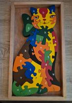 Houten Puzzel Kat met Letters, Kinderen en Baby's, Speelgoed | Kinderpuzzels, Ophalen of Verzenden, 10 tot 50 stukjes, Zo goed als nieuw