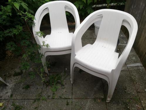 Stapelstoelen 4x wit kunstof voor buiten, Tuin en Terras, Tuinstoelen, Gebruikt, Kunststof, Ophalen of Verzenden
