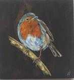 Schilderij roodborstje op gebruikt hout, Verzenden