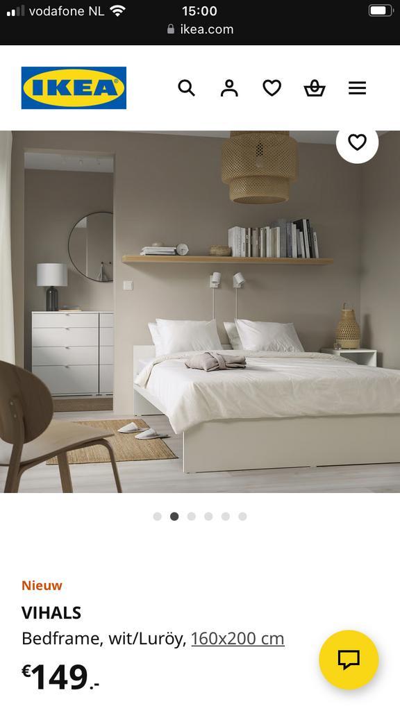 Ikea Vihals bed, Huis en Inrichting, Slaapkamer | Bedden, Zo goed als nieuw, Tweepersoons, 160 cm, 200 cm, Hout, Wit, Ophalen