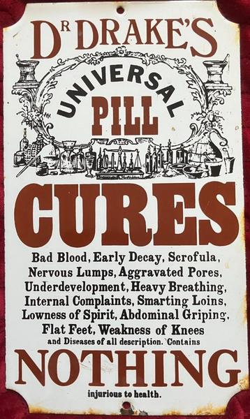 Vintage Porselein reclame bord Dr. Drake's Universal Pill ca beschikbaar voor biedingen