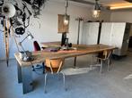 Bureau industrieel. Massief eiken met maasief poten, Huis en Inrichting, Bureaus, Ophalen