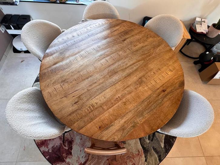Goossens Ronde Eettafel Mangohout 150cm - Goede staat!, Huis en Inrichting, Tafels | Eettafels, Nieuw, 150 tot 200 cm, 100 tot 150 cm