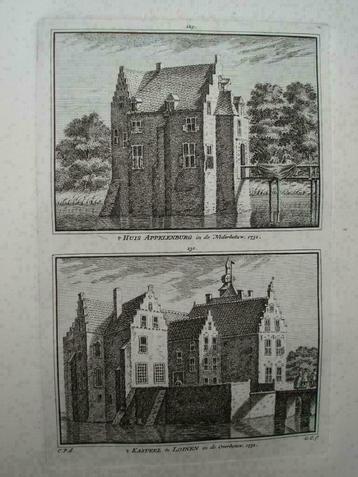 229-230  / Ochten Kasteel Appelenburg Kopergravure 1750 beschikbaar voor biedingen