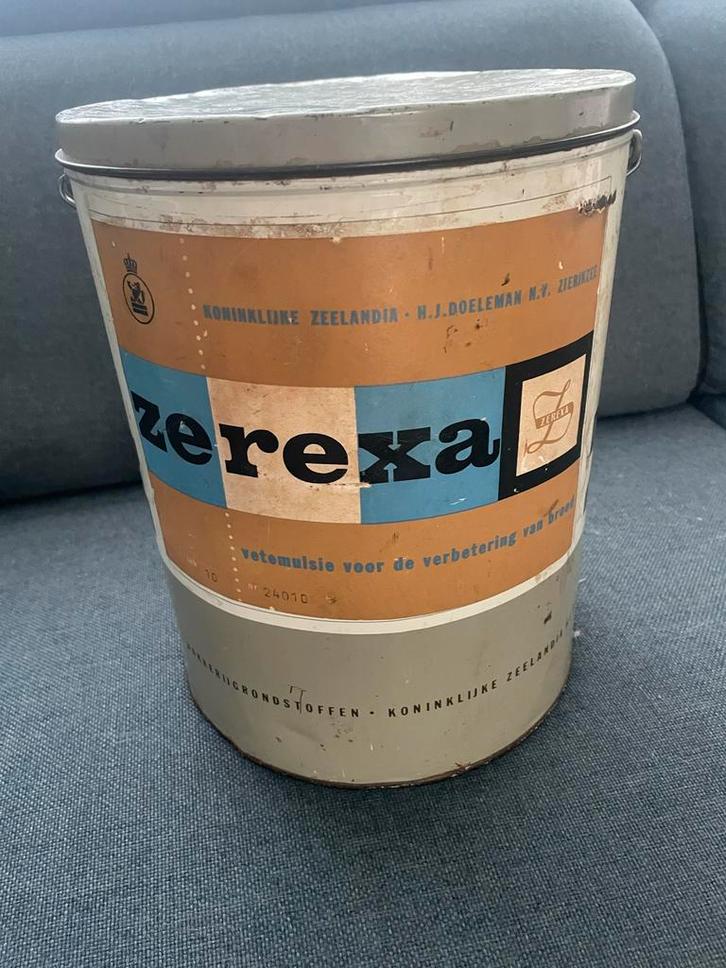 * Groot blik Zeelandia Zerexa Vetemulsie vintage, Verzamelen, Blikken, Gebruikt, Overige, Overige merken, Ophalen of Verzenden