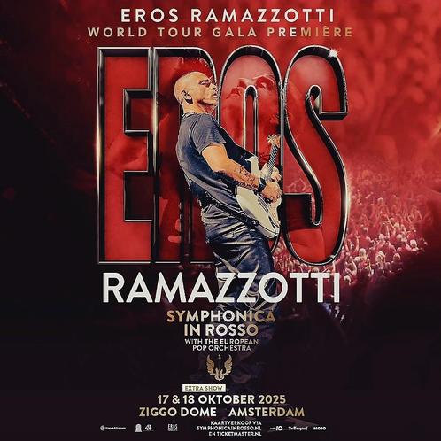 Eros Ramazzotti Ziggo Dome World Tour Gala Premiere, Tickets en Kaartjes, Concerten | Pop, Twee personen, Oktober