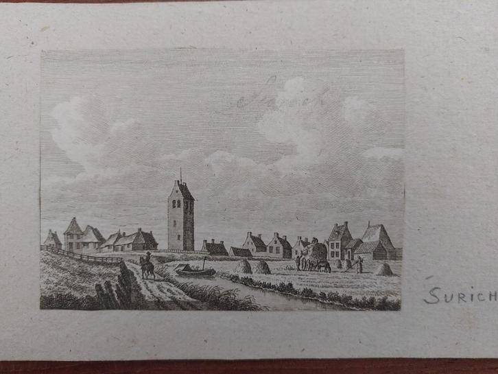 328 / Dorp Surich - Zurich Friesland Kopergravure uit 1790, Antiek en Kunst, Kunst | Etsen en Gravures, Ophalen of Verzenden