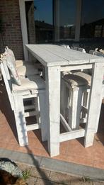 Bartafel met 4 krukken, Huis en Inrichting, Barkrukken, Ophalen, Gebruikt, Met voetsteun, 90 cm of meer