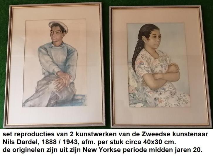 NILS DARDEL, Zweeds kunstenaar, 2 x repro jaren 20, Antiek en Kunst, Kunst | Tekeningen en Foto's, Ophalen of Verzenden