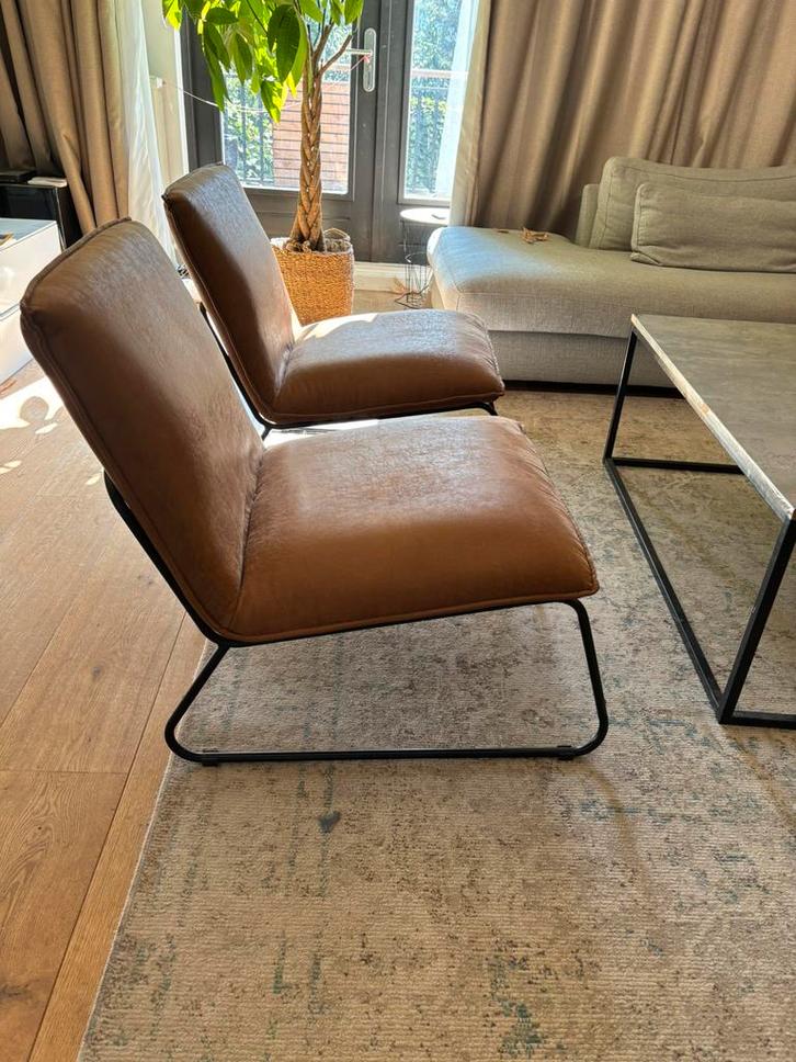 Fauteuil (s)cognac bruin lederlook, Huis en Inrichting, Stoelen, Zo goed als nieuw, Twee, Overige materialen, Bruin, Ophalen